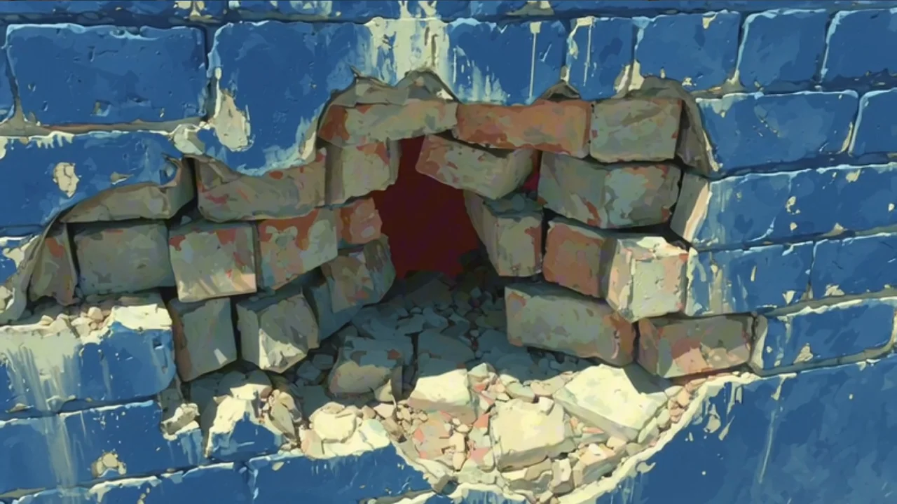 A painted blue brick wall in Prussian Blue.